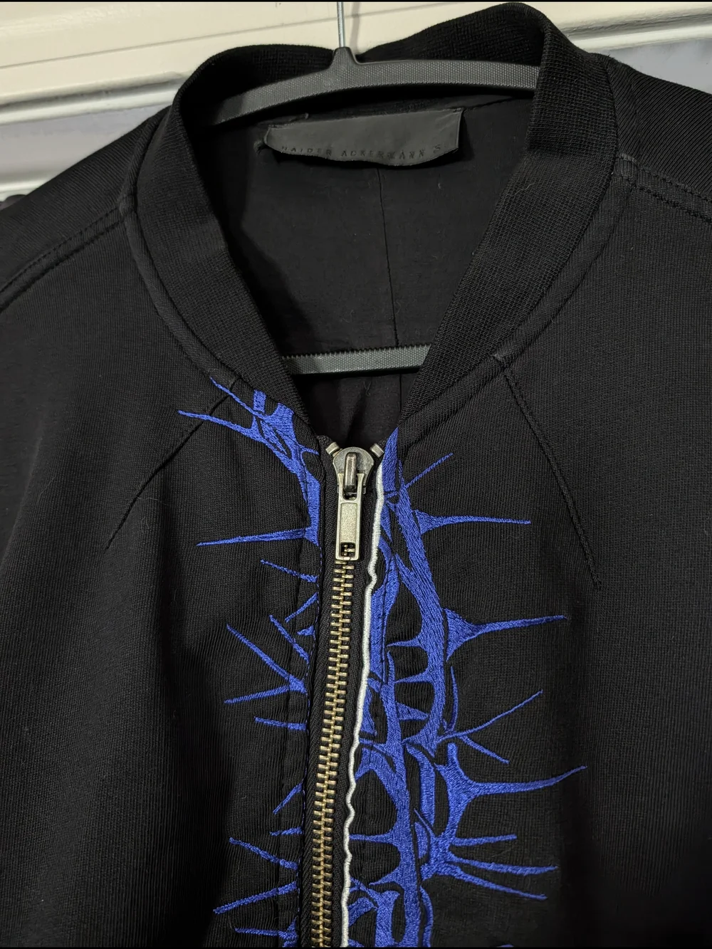 Haider Ackermann Black Silk Lined Tribal Thorn Embroidered Bomber Jacket S